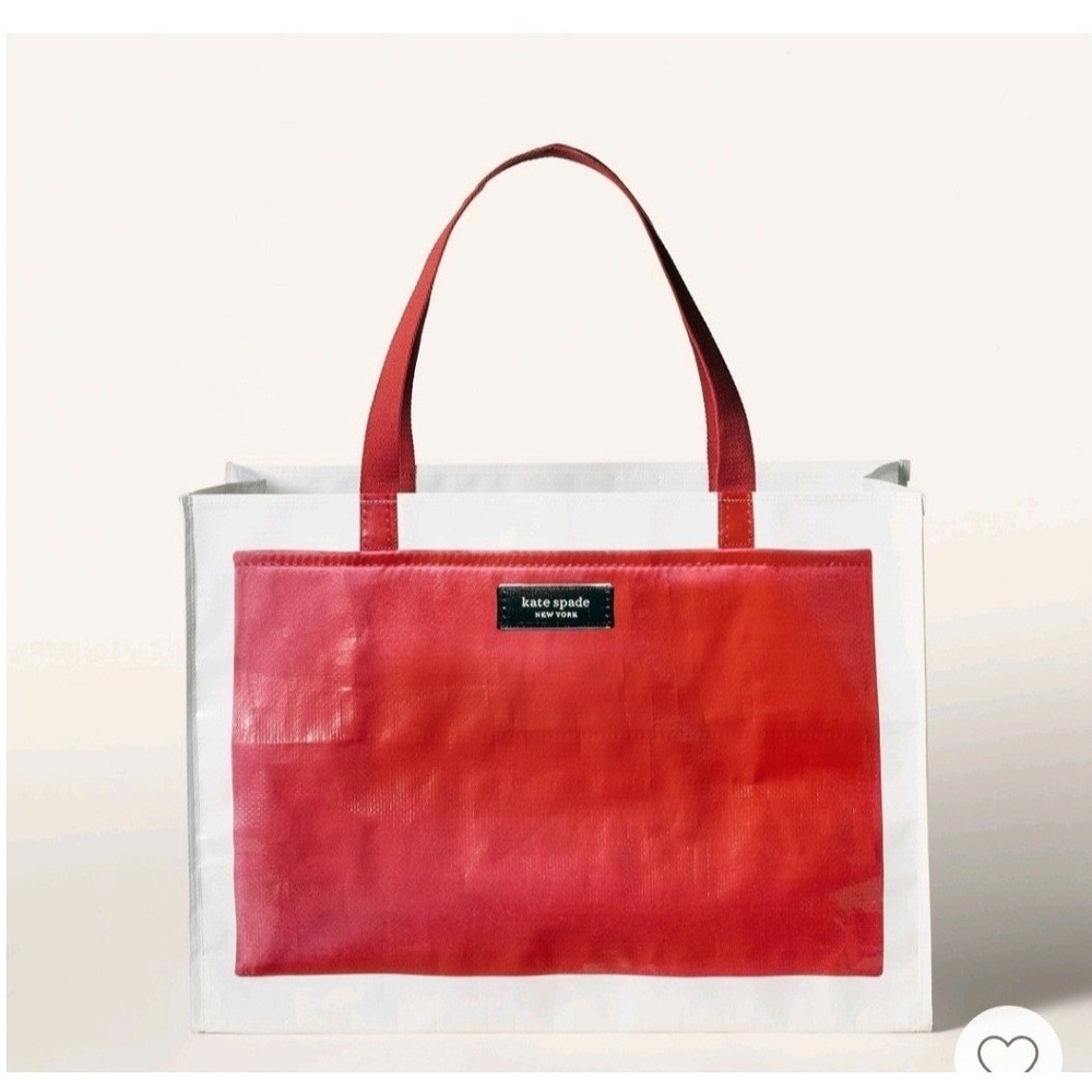 Kate Spade New York Reusable Shopping Tote Bag Red White Woven Logo Large